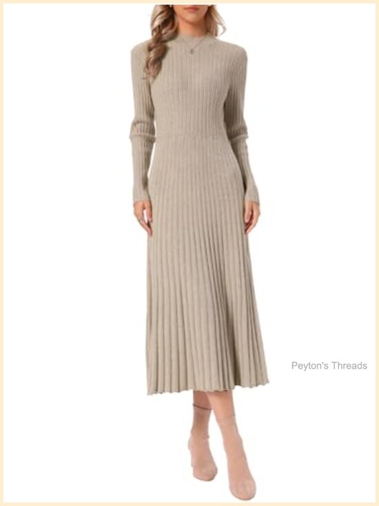Dresses & Skirts - Pleated Sweater Dress Long Sleeve Bodycon Maxi Dress A-Line
